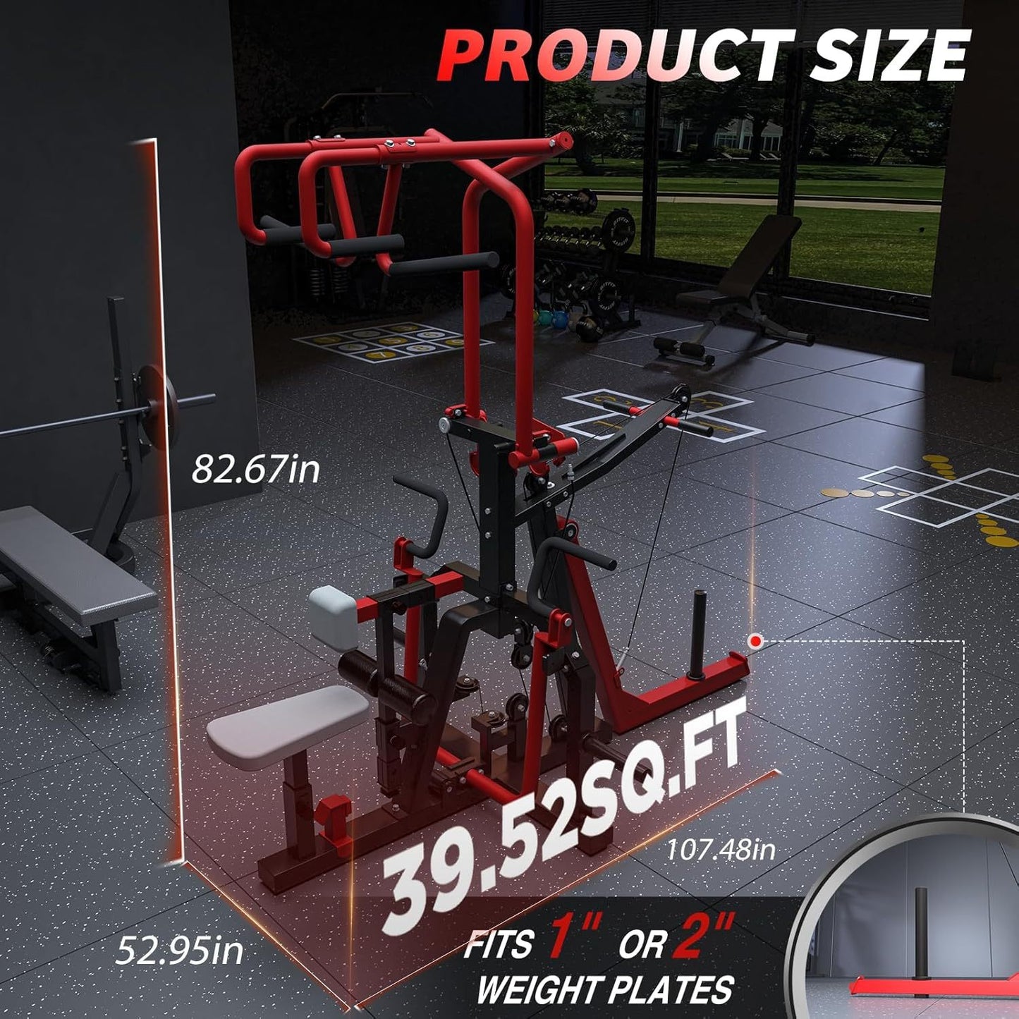 3-in-1 LAT Pull Down Scissor-Style feat Seated Row & Tricep Machine, Back Workout Plate Loaded Machine, LAT Tower with Cable Row Attachment, Home Gym Pulley System Machine