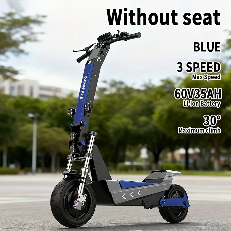 Tomofree Adult Electric Scooter, 60V35Ah 3-speed Range Of Approximately 75 Miles, 11 Inch Tires with Seats, Multiple Hydraulic Shock Absorbers with A Maximum Load Capacity Of 300 Pounds, Front Headlights, Foldable, LCD Display Screen