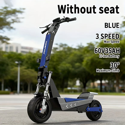 Tomofree Adult Electric Scooter, 60V35Ah 3-speed Range Of Approximately 75 Miles, 11 Inch Tires with Seats, Multiple Hydraulic Shock Absorbers with A Maximum Load Capacity Of 300 Pounds, Front Headlights, Foldable, LCD Display Screen