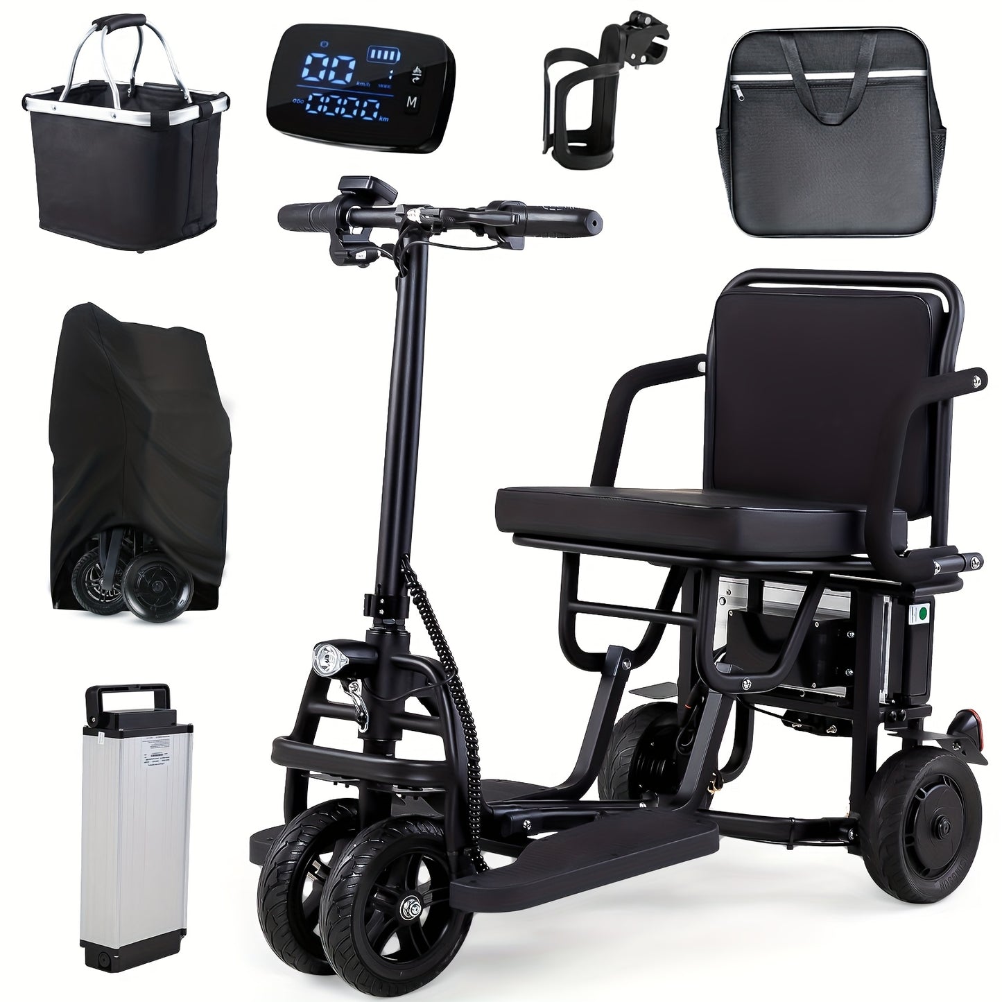 Mobility Scooters for Seniors, Dual Front Wheels, Autopilot Cruise Control, Airline Approved, 20 Miles Electric Scooter, 3 Gear Speed, Ultra Lightweight Folding Scooter