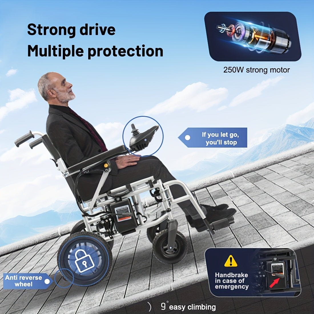 A Comfortable And Safe New Experience, A Portable Electric Wheelchair for Easy Travel, A 25-mile Long Distance, An All-terrain Electric Wheelchair, High Mobility, Free Travel And Control