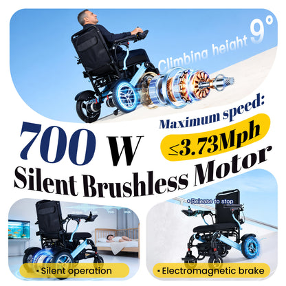 Adult Electric Wheelchair 400 Lbs Weight Capacity, 30 Miles Driving Range, All-Terrain 700W Dual Motors, 20-Inch Wide Seat, Foldable Design, Includes Back Bag, Cup Holder, Headlights And USB Charging Port