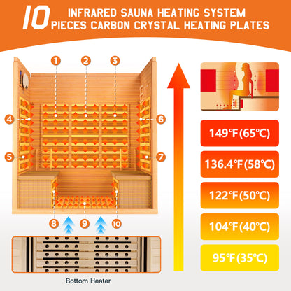 4-Person Infrared Sauna, 2145W Hemlock Wood Indoor Spa with Foot Warmer& 7-Color Light Therapy, Ambient Light Strips 63.2"x47.2"x75.2"