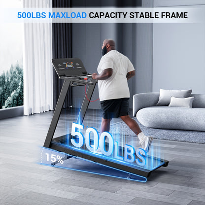 Treadmill With 15% Auto Incline - 500 Lb Capacity, 4.5 HP Folding Electric Treadmill Up To 10.0 MPH Speed, 15 Level Adjustable, Brushless Motor Quiet Running, Holder For Cup & Phone