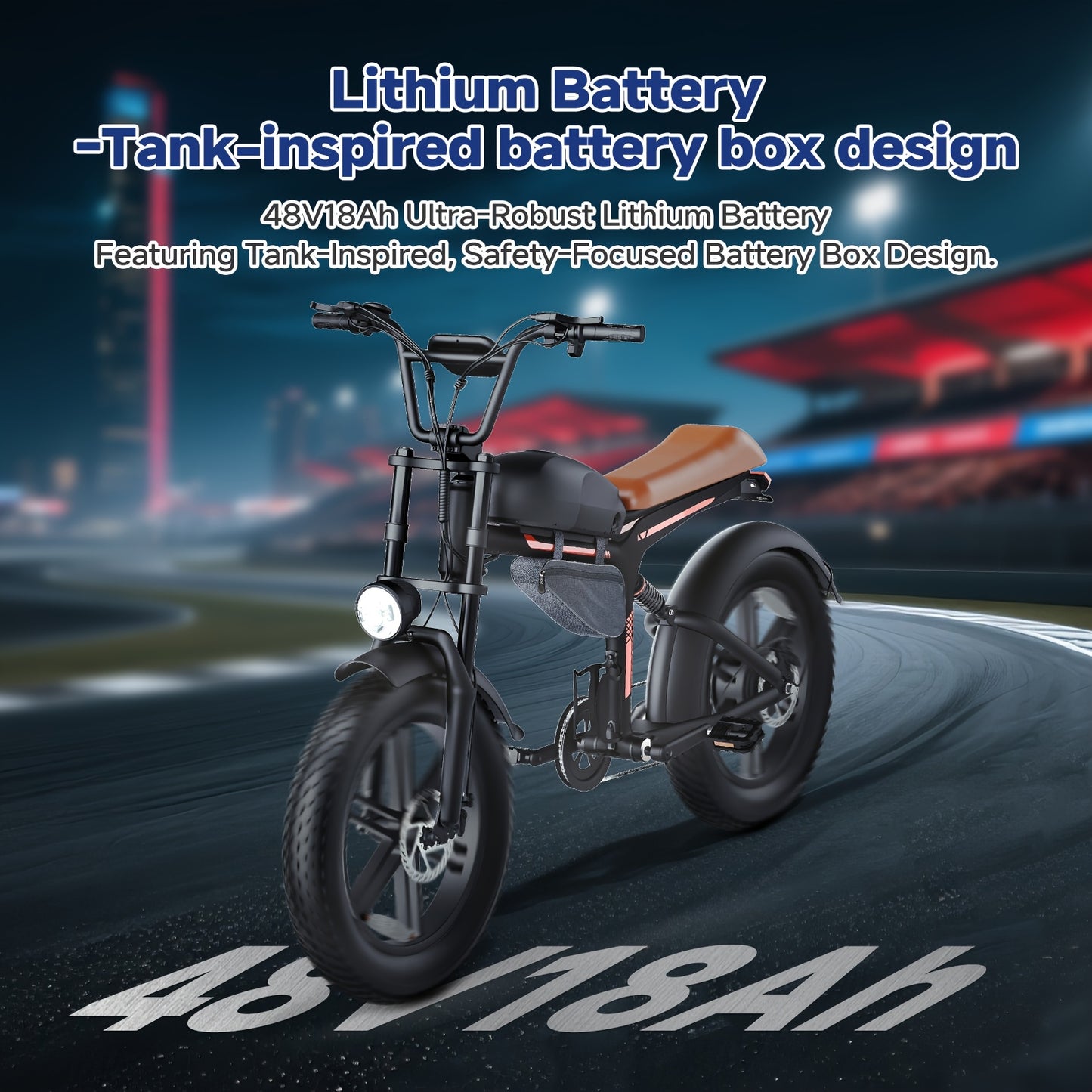 Retro Motorcycle Style Electric Bike for Adults, 20"x4.0" Tire, 48V 18Ah Battery for 60-90 Miles Long Range & Fast Speed, 7-Speed, Ideal for City Commuting, Trail Riding And Leisure Cruising.