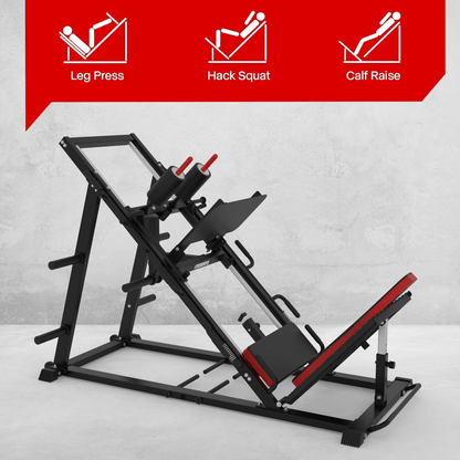 Leg Press Hack Squat Machine, Adjustable Leg Machine, Lower Body Special Leg Machine Hack Squat + Leg Press Combo with 11-13" Shoulder Width, 3-Level Safety Stops & Calf Raise Block for Home Gyms