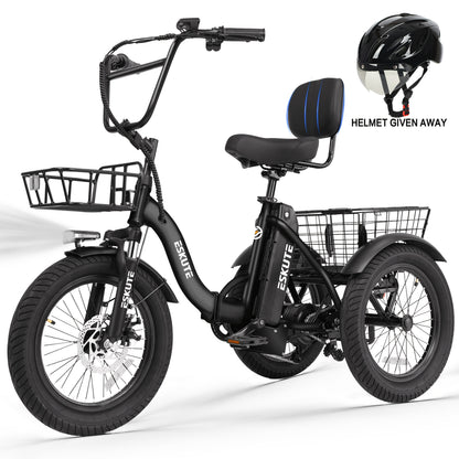ESKUTE Tricycle for Adults, Folding Trike 18X3.0 Tire Ebike, 624Wh(48V 13AH) Removable Battery, Step-Thru 3 Wheel Electric Bicycle, Up to 55 Miles, Unisex