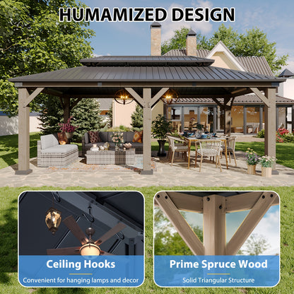 10' X 10' / 12' X 10' Outdoor Wooden Gazebo with Steel Double Roof, Cedar Pavilion for Patio, Garden And Backyard Use