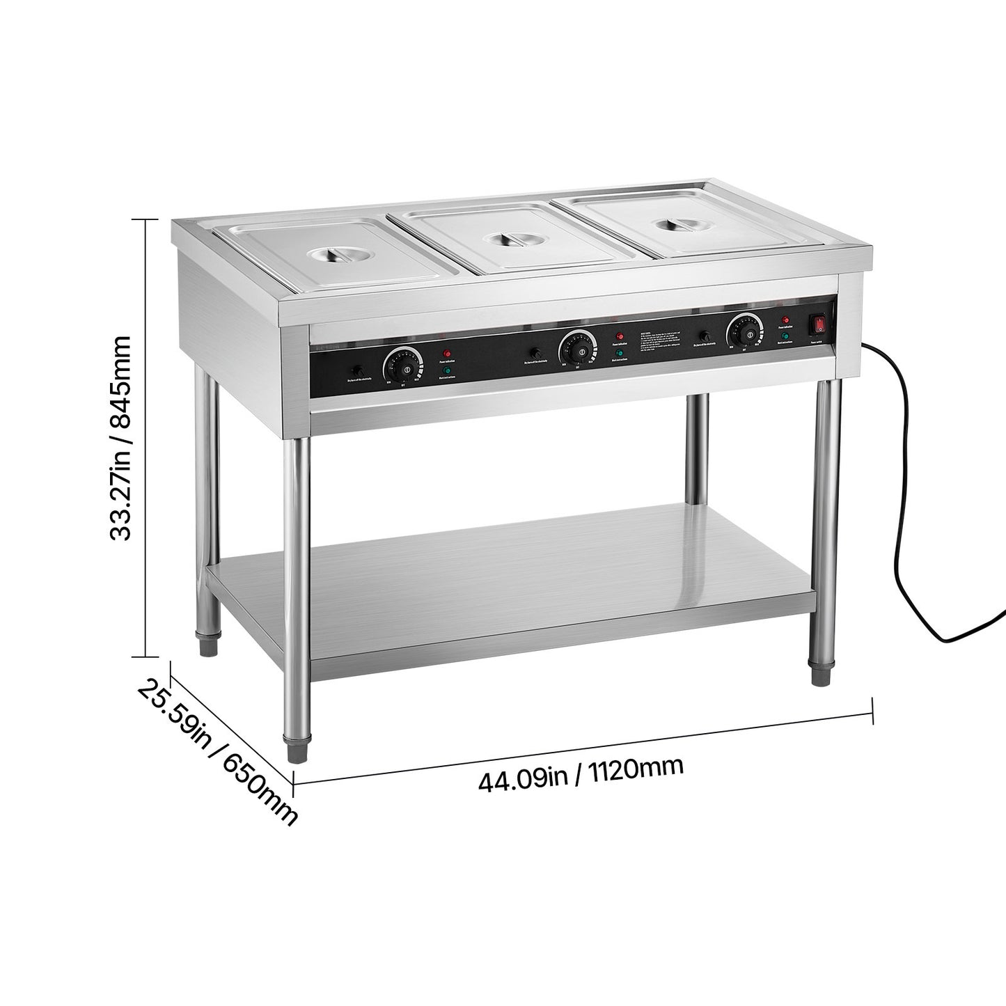 3-Pan/4-Pan/5-Pan Commercial Food Warmer Steam Table with Independent Temperature Control, 110V/220V