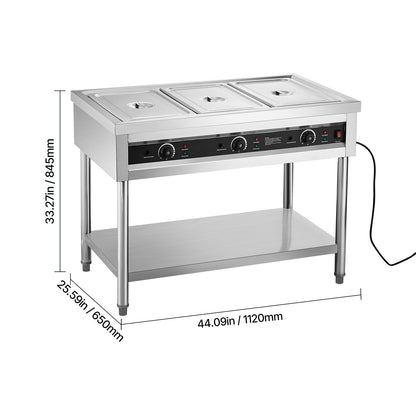 3-Pan/4-Pan/5-Pan Commercial Food Warmer Steam Table with Independent Temperature Control, 110V/220V