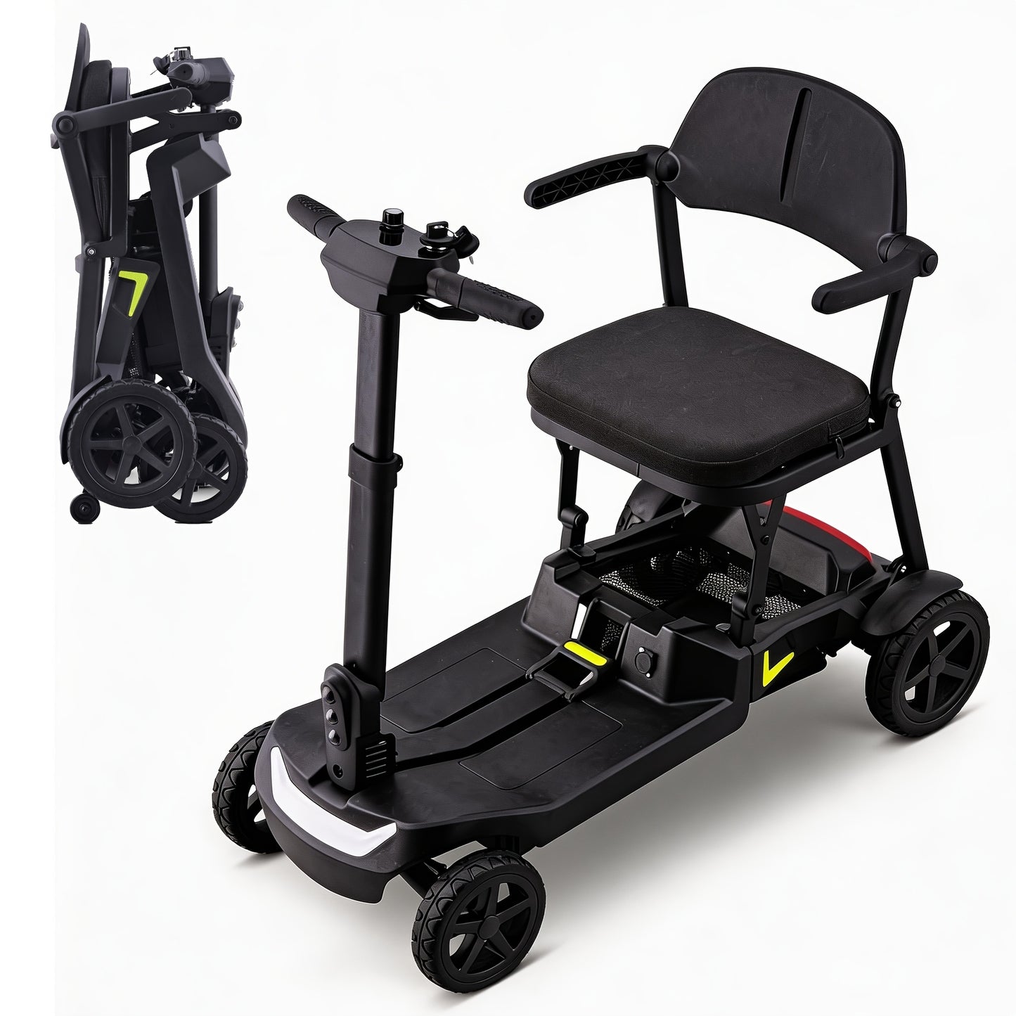 A Lightweight, Foldable Four-wheeled Electric Mobility Scooter Suitable For Seniors And Adults, Equipped With Dual Removable Batteries, Meeting Air Travel Standards, Offering A Long Range, And A Top Speed Of 5 Mph