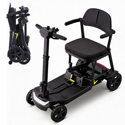 A Lightweight, Foldable Four-wheeled Electric Mobility Scooter Suitable For Seniors And Adults, Equipped With Dual Removable Batteries, Meeting Air Travel Standards, Offering A Long Range, And A Top Speed Of 5 Mph