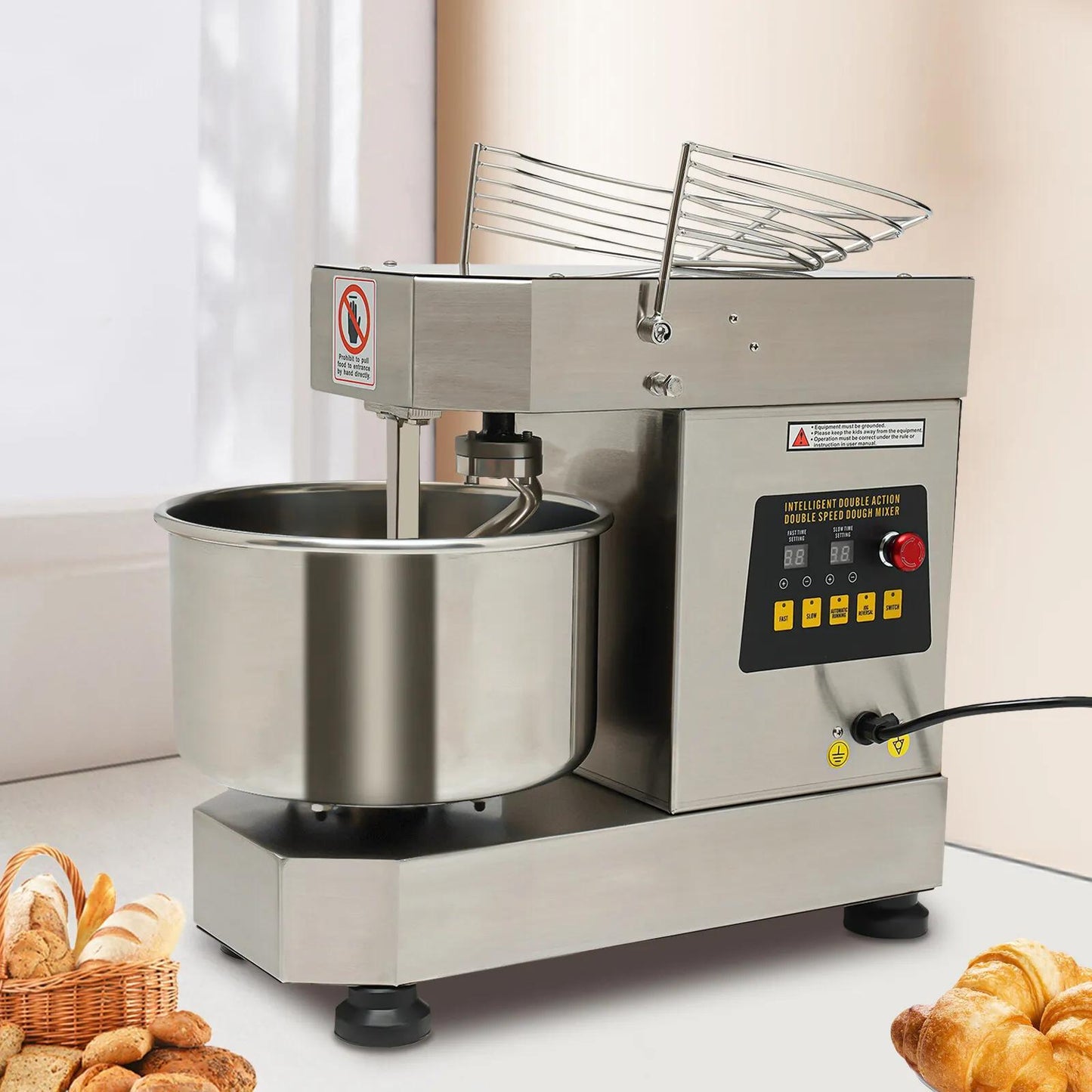 Commercial Food Mixer, 750W Dual Rotating Dough Mixer, Stand Mixer with Stainless Steel Bowl, 10.5Qt Capacity, Security Shield Included, Baking Equipment for Restaurant Pizzeria
