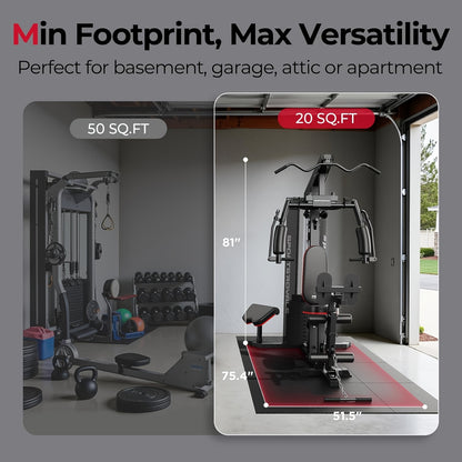 Multifunctional for home Gym Equipment, 150LBS Rustproof Weight Stack All-In-One Workout Machine, 35+ Exercise Functions with Adjustable Seat & Pulley System, Stable H-Base Full Body Trainer for Home, Garage & Apartment, Without Battery