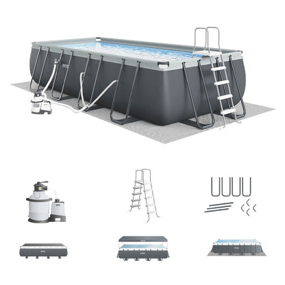 Ultra XTR Deluxe Rectangular Above Ground Swimming Pool Set: 24ft x 12ft x 52in – Includes 2100 GPH Sand Filter Pump – SuperTough Puncture Resistant – Rust Resistant – Easy to Assemble