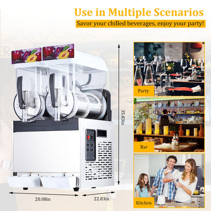 Commercial Slushy Machines with a Capacity of 30 Liters Or 8 Gallons, Featuring 860 Watts of Power, Made of Stainless Steel, Designed for Making Frozen Drinks And Margaritas, Includes a Self-Cleaning Function, Perfect for Cocktails, Restaurants