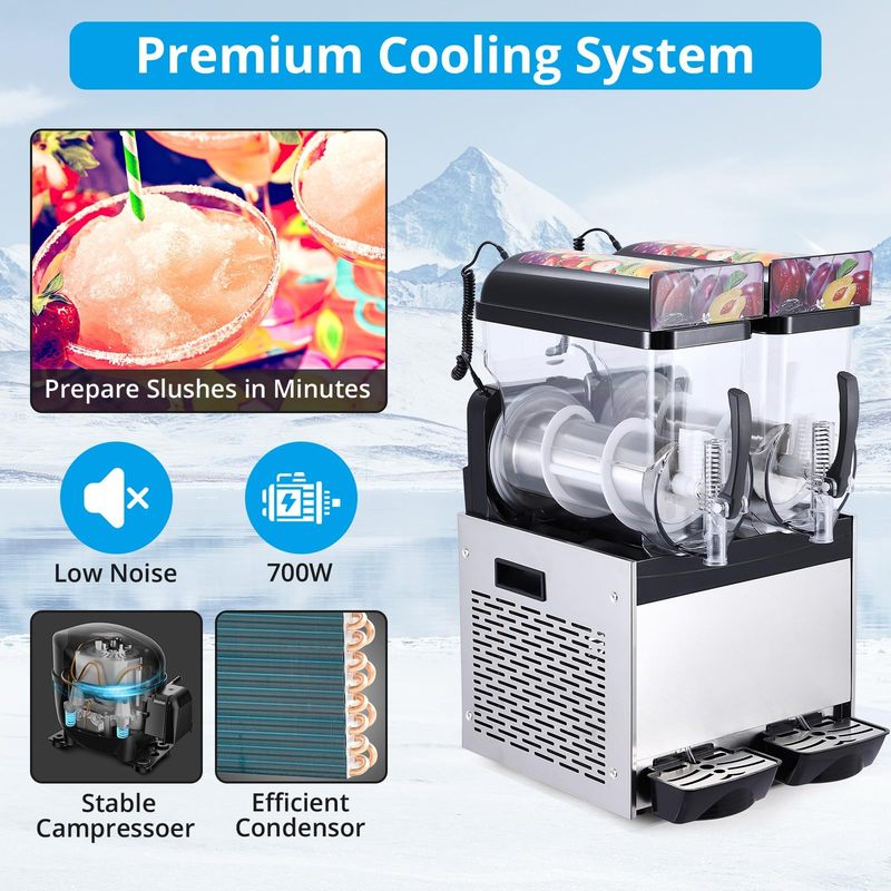 Commercial Slushie Machine - 15L*2 Dual Tank & Triple-Tank Available, Stainless Steel, Self-Cleaning & High-Speed Mixing, Perfect for Frozen Drinks, Margaritas, Coffee, Cocktails, Home, Bars,Black