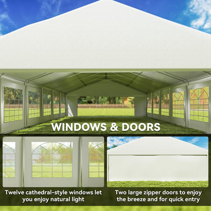 23' X 39' Large Outdoor Carport Canopy Party Tent with Removable Protective Sidewalls& Windows, White
