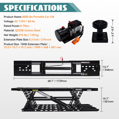 Jocisland Portable Car Lift, Capable of Lifting 5000/7000/8000 LBS Quick Jack with a Maximum Height of 26", Car Lifts for Home Garage and Shop