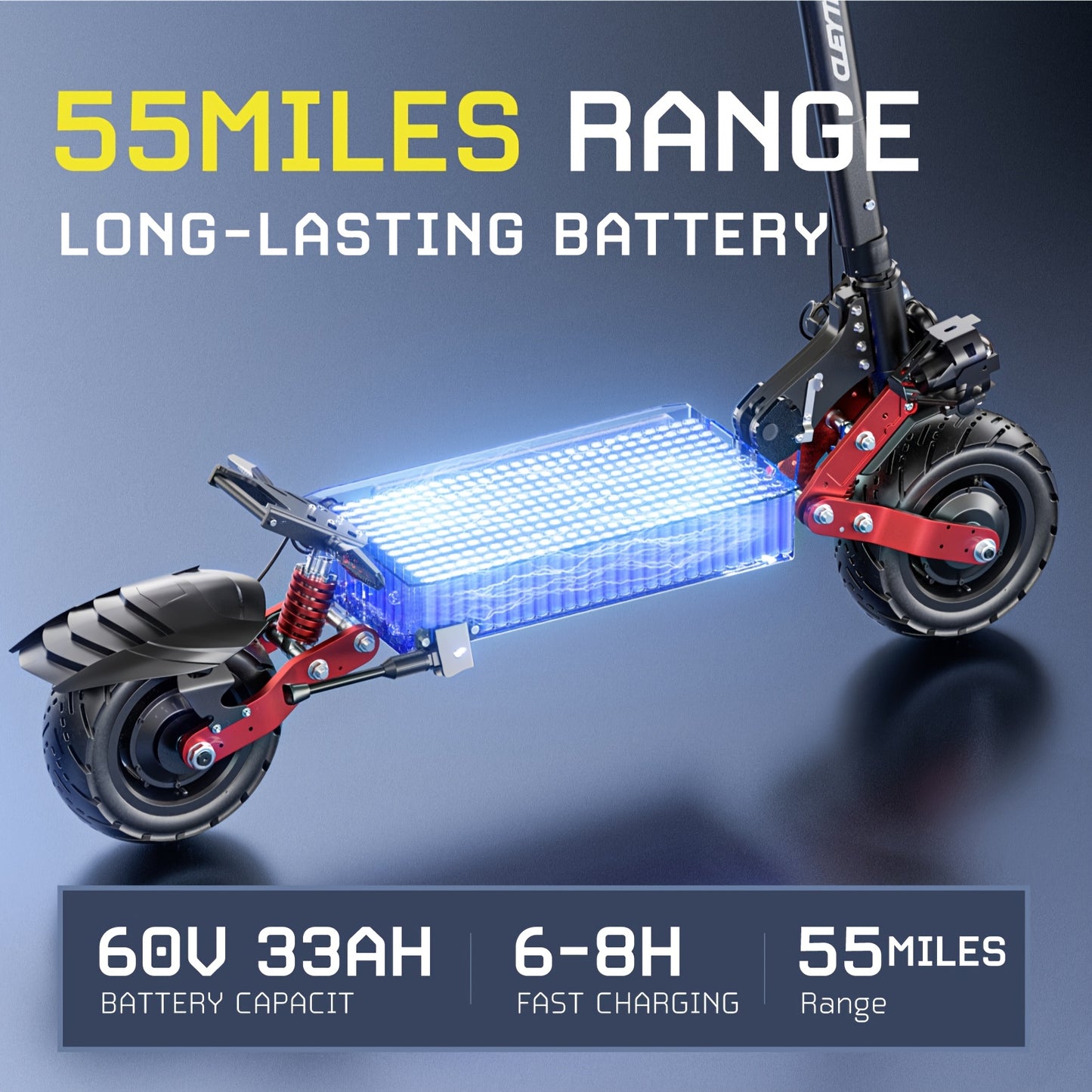 Adult Electric Scooter, High Frequency Brushless Motor, 60V33AH Battery, Maximum Range of 60 Miles, Full Suspension Hydraulic Disc Brakes, Commuter Electric Scooter, 11-Inch Road Tires, with Steering Damper, Foldable