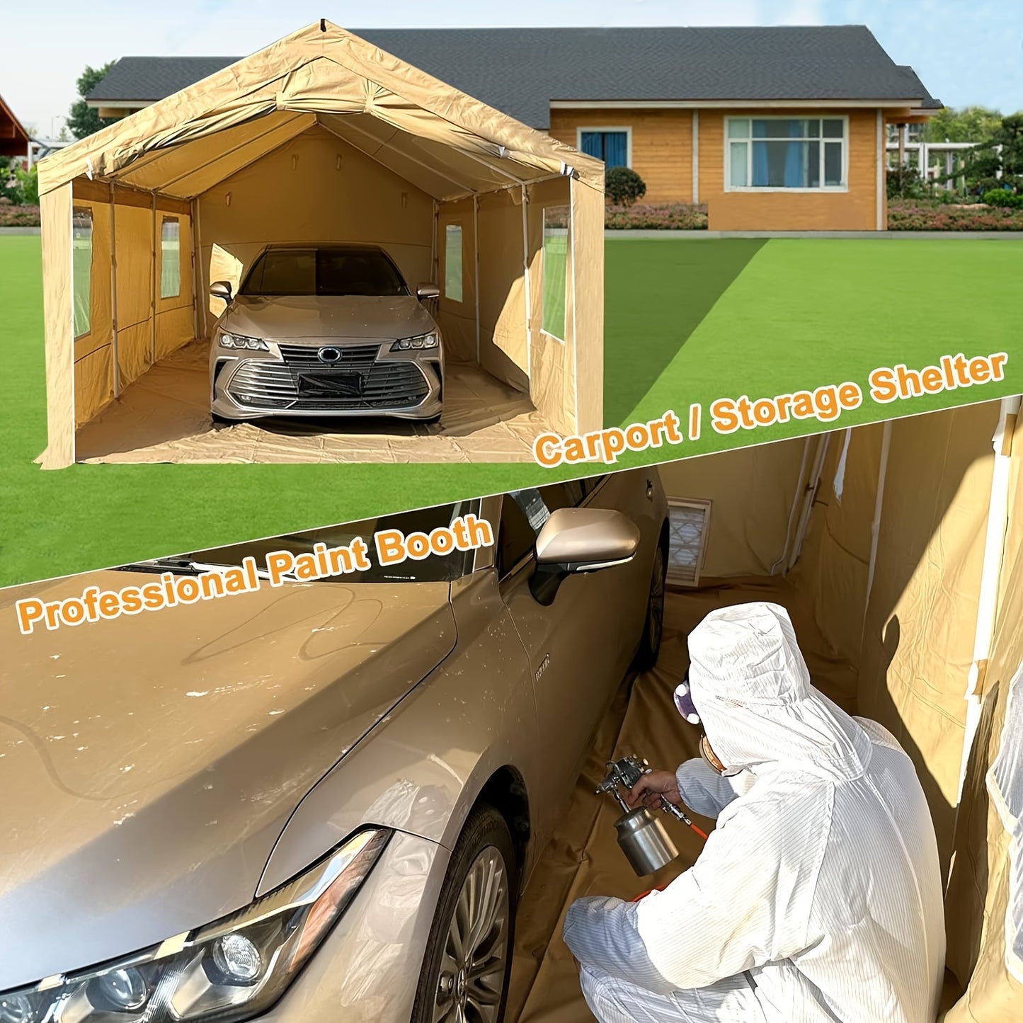 Portable Paint Booth 20X12.5X10Ft Heavy Duty Rainproof Spray Shelter with 8pcs Roll-Up Mesh Windows And Floor Portable Garage Spray Tent for Cars, Auto Parts, Furniture Painting