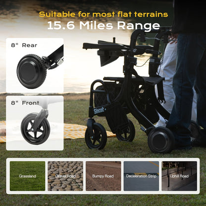 Sinceborn 4in 1 Rollator Walker Electric Wheelchair Combo, Electric Rollator Walker with Power Assist, Foldable Lightweight Transport Wheelchair, 600W Magnesium Alloy Motor Ideal for Elderly Rehab