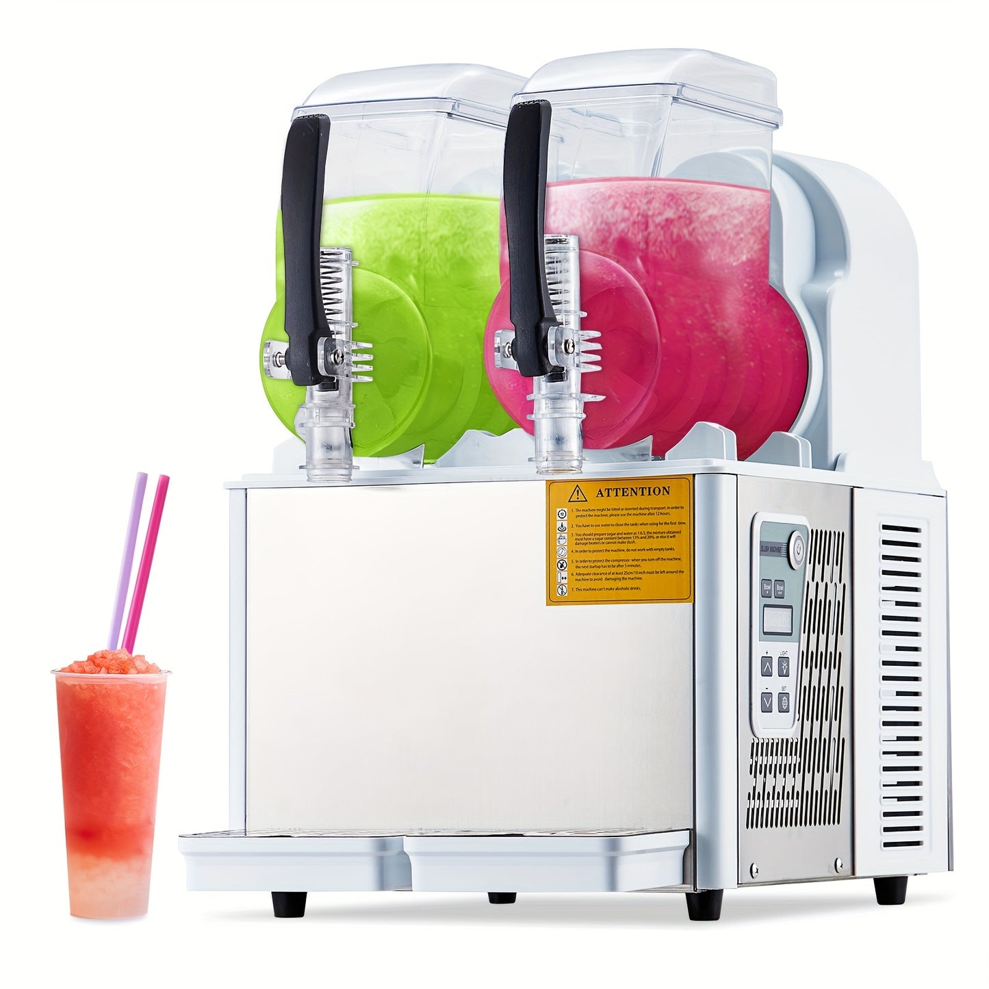 EUKER 4Lx2Tank Commercial Slushie Machine 370W Stainless Steel Slushy Machine for Frozen Drinks - Large Capacity, Durable Materials, Multi-Functional Use