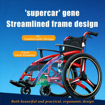 Lightweight Adult Wheelchair Self-Propelled, 33Lbs Foldable Aluminum Manual Wheelchair with Adjustable Footrests, Portable Travel Wheelchair 220Lbs Capacity