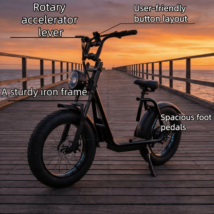 Electric Off-Road Scooter with Seat, Front And Rear Disc Brakes, Rear Wheel with ABS Anti-Lock Braking System for Safer Sudden Stops. Ultra-Long Range of 50 Km, Suitable for City Roads And All-Terrain Off-Road Use