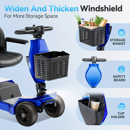 Foldable Four-Wheel Electric Bicycle Scooter, 250W Motor, 24V12A Battery, 15.5 Miles of Range, 8-Inch Solid Tires, 300-Pound Load-Bearing, Detachable Basket, Front Lights, 360-Degree Swivel Seat, Portable When Going Out, Perfect Gift