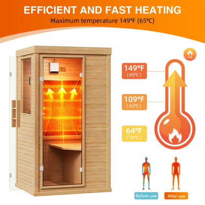 1-2 Person Indoor Infrared Sauna, 2.7'x2.3'-with A Half Glass, Full Spectrum Dry Sauna with Control Panel, Low EMF Far Infrared Sauna for Home Spa, Muscle Recovery, Patio & Backyard