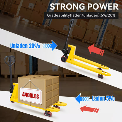 4400Lbs Manual Pallet Jack with Hydraulic Lift & Heavy-Duty Steel Frame - Hand- Forklift Suitable for Warehouse, Home, Moving Furniture, Refrigerator - Epoxy-Coated, Reinforced Forks & PU Wheels