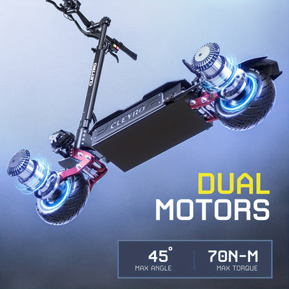 Adult Electric Scooter, High Frequency Brushless Motor, 60V33AH Battery, Maximum Range of 60 Miles, Full Suspension Hydraulic Disc Brakes, Commuter Electric Scooter, 11-Inch Road Tires, with Steering Damper, Foldable