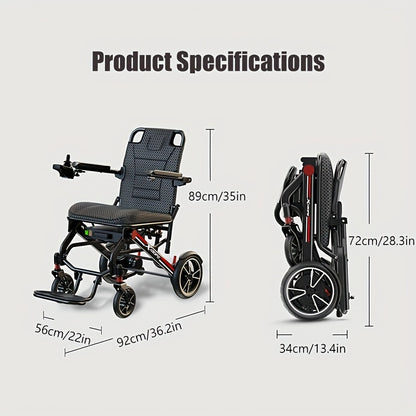 An Airline-compliant Electric Wheelchair. This Luxurious Lightweight Model Is Foldable with A Total Weight Of 13.8kg (30.4 LB). The 12AH Battery Achieves A 15km Range, Integrating Intelligent Anti-tip And Multiple Shock Absorption Features.