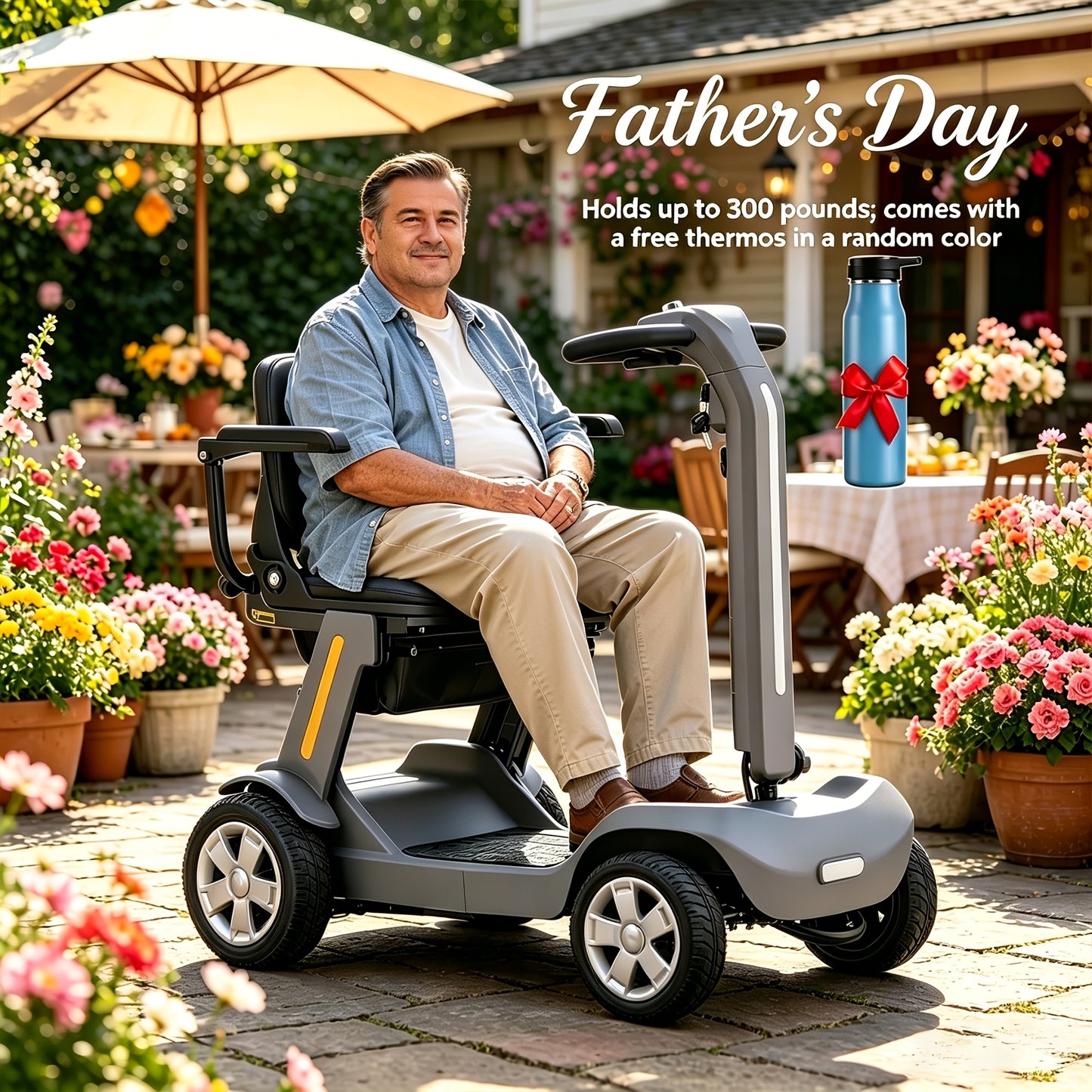 4-Wheel Electric Scooter for Adults And Seniors, 300W Motor, 24V 12Ah Battery, 4 MPH Max Speed, 10 Mile Range, Lightweight Foldable Travel Scooter with LED Lights, Storage Bag And Charger, No Assembly