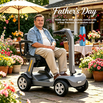4-Wheel Electric Scooter for Adults And Seniors, 300W Motor, 24V 12Ah Battery, 4 MPH Max Speed, 10 Mile Range, Lightweight Foldable Travel Scooter with LED Lights, Storage Bag And Charger, No Assembly