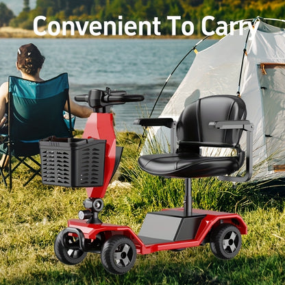 Foldable Four-Wheel Electric Bicycle Scooter, 250W Motor, 24V12A Battery, 15.5 Miles of Range, 8-Inch Solid Tires, 300-Pound Load-Bearing, Detachable Basket, Front Lights, 360-Degree Swivel Seat, Portable When Going Out, Perfect Gift