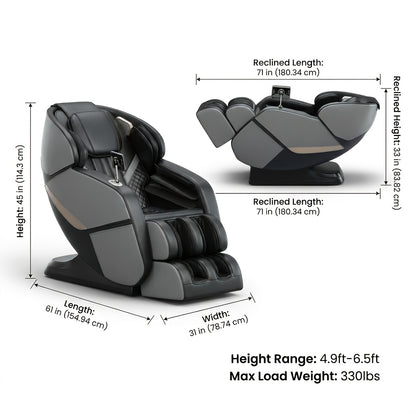 Yitouch Massage Chair, Full Body Massage Chair, Zero Gravity Chair, Portable Direct Rail Kneading Massage Chair, Safety Airbags, Foot Rollers, Gray Color