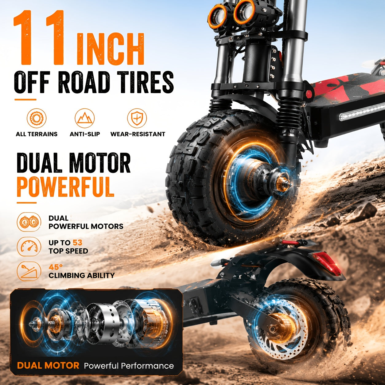 All-Terrain Electric Scooter Front And Rear Dual Drive High-Speed Long-Range Full Hydraulic Shock Absorption Front And Rear Oil Brake with Seat