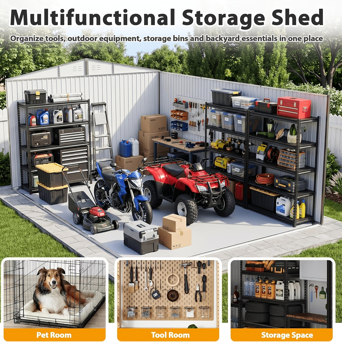 12ft. X 20ft. Metal Storage Shed with Sloped Roof And Lockable Door, Black