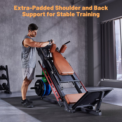 1 Hack Squat & Leg Press Combo Machine | Convertible Lower Body Trainer with Heavy-Duty Steel Frame, Adjustable Footplate & Padded Seat, Available in and Grey