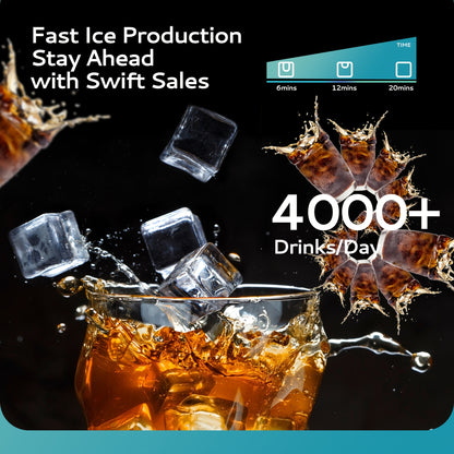 Industrial Ice Maker with a Capacity of 400 Pounds Per Day, Featuring a 250-Pound Storage Bin, Producing Ice in 8 to 15 Minutes, Made of Stainless Steel, Suitable for Bars, Cafes, Restaurants, And Businesses
