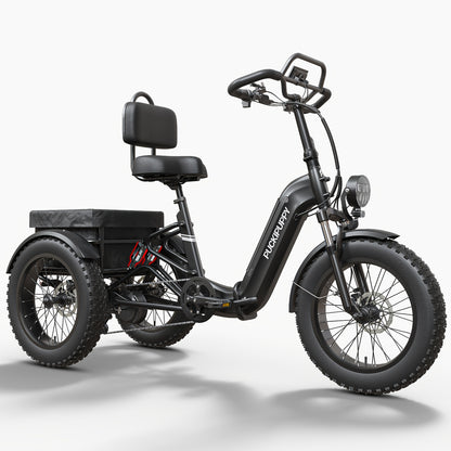 Full Suspension Electric Tricycle for Adults - Heavy-Duty All-Terrain 20" Tire Trike with 48V 720Wh Battery, 75-Mile Range & 19MPH Top Speed, Reverse Gear, Torque Sensor, Large Basket & Turn Signals, Front/Rear Suspension, Dual-Brake System