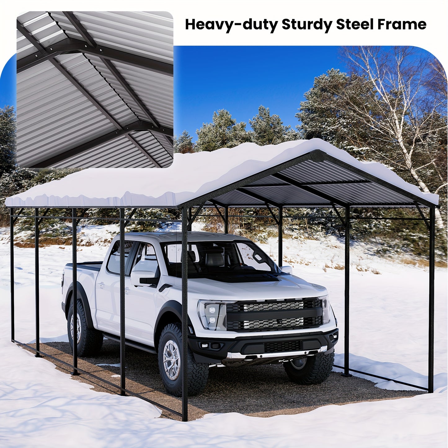 10x20ft Flat Roof Carport, Heavy Duty Iron Garage For Car, Truck, SUV - Dark Grey Outdoor Vehicle Shelter With Straight Top, Parking Canopy For Driveway, RV, Boat