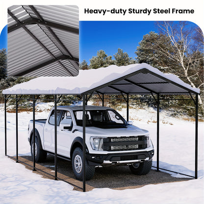 10x20ft Flat Roof Carport, Heavy Duty Iron Garage For Car, Truck, SUV - Dark Grey Outdoor Vehicle Shelter With Straight Top, Parking Canopy For Driveway, RV, Boat