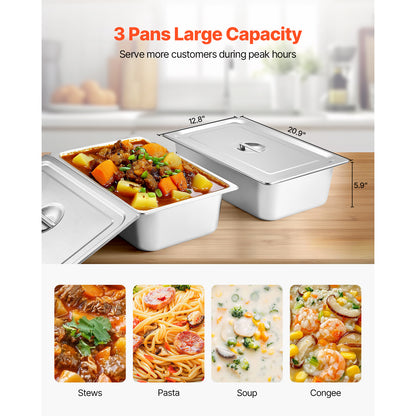 3-Pan/4-Pan/5-Pan Commercial Food Warmer Steam Table with Independent Temperature Control, 110V/220V