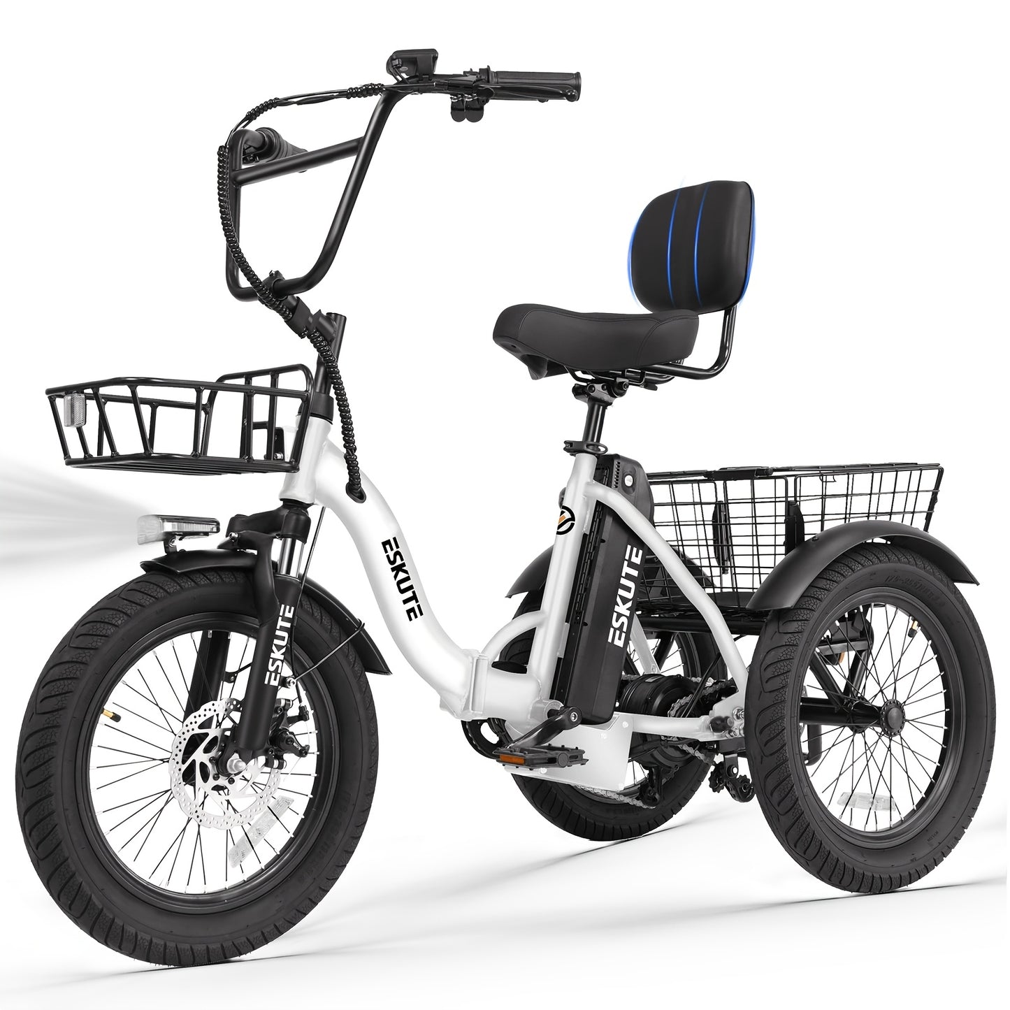 (June Member Day Priority Shopping)ESKUTE E Three-wheeled Electric Bicycle, Folding Electric Tricycle, 18X3.0 Wide Tires, Long-range 624Wh Battery