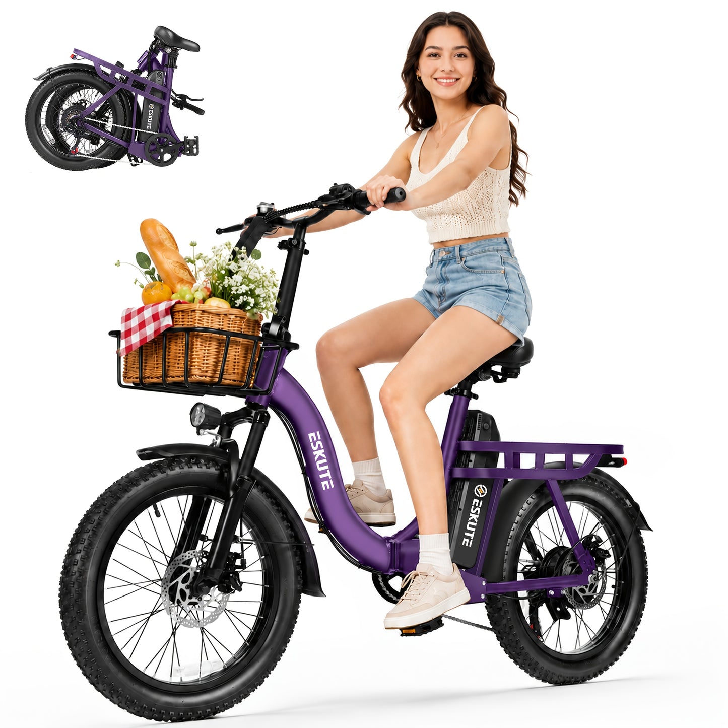 Eskute Electric Bicycle, 48V 10.4Ah Battery, Foldable, Front Frame Included