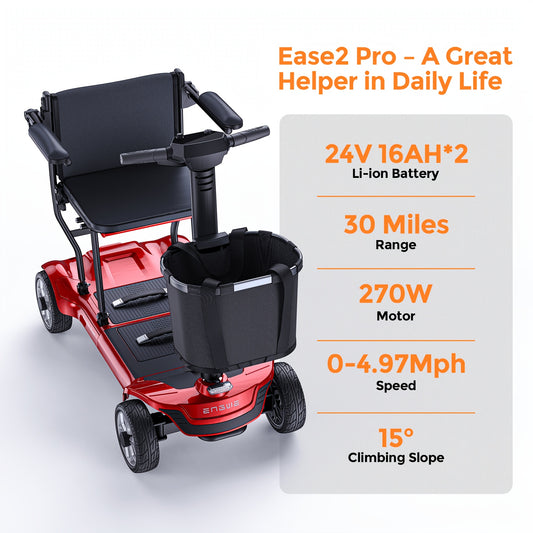 Foldable 4-Wheel Mobility Scooter For Seniors, 270W, 24V 10AH Battery (Single/Double Options), Adjustable Seat & Handlebars, Basket, 8" Tires, 256lbs Capacity, 28.9 KG, Leisurely Rides, Great Gift For Valentine'S Day