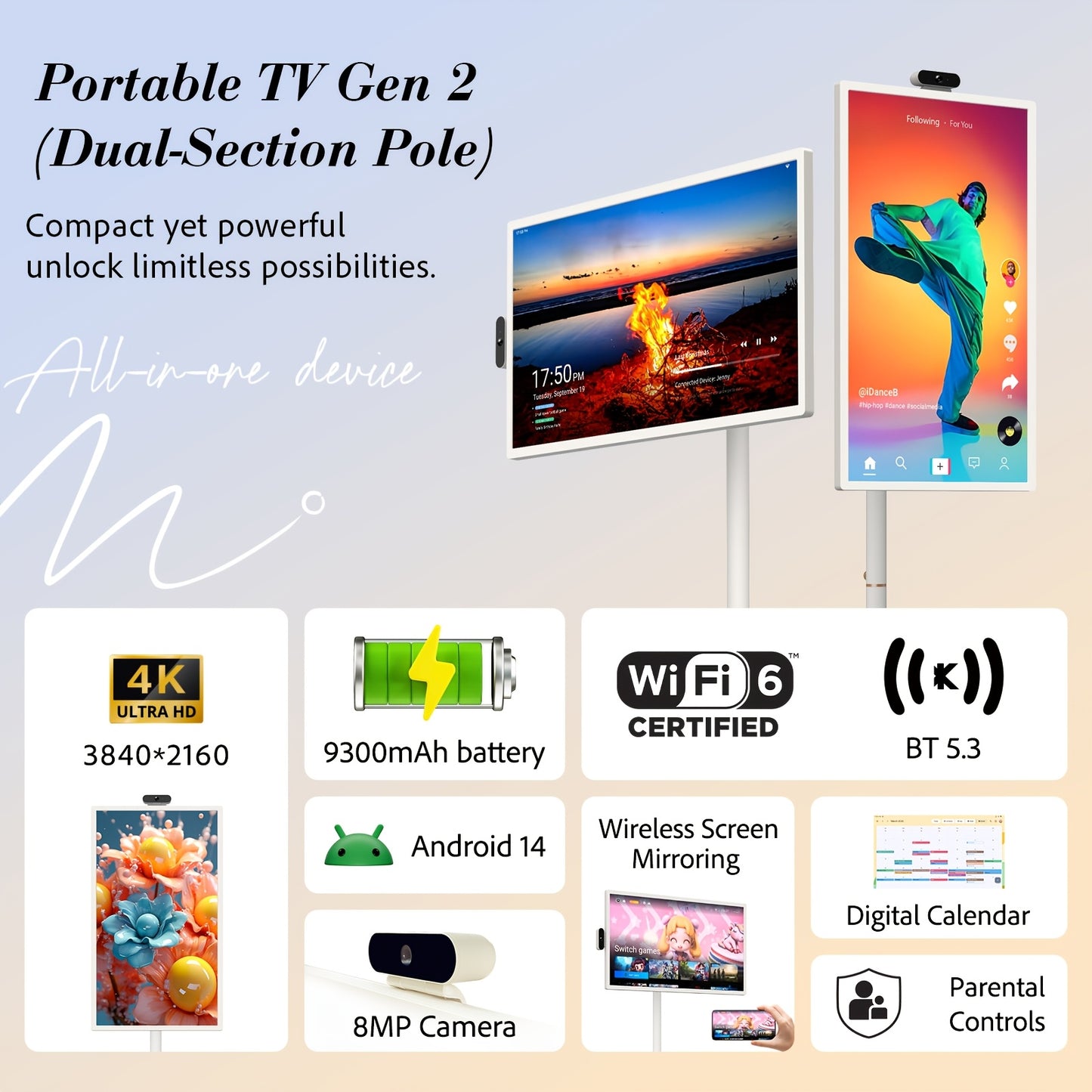 Black Friday Xmas Gift, Apolosign 4K Smart TV Upgrade | 16(8+8)GB+256GB, Android 14 Portable Design, 9300mAh Battery - Your On-Wheels Gaming & Media Giant Tablet, Tablet, Pad